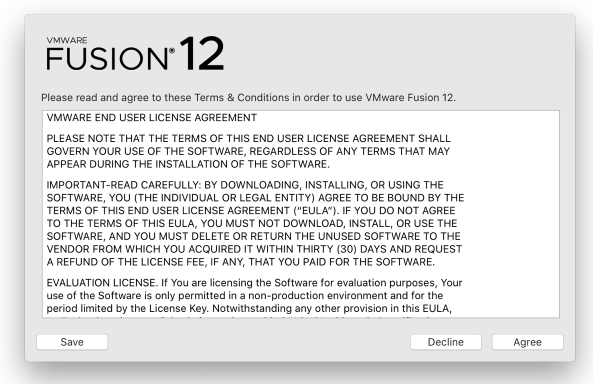 同意VMware Fusion软体授权