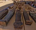 墓地出土的数百件古埃及石棺、猫木乃伊和金叶雕像