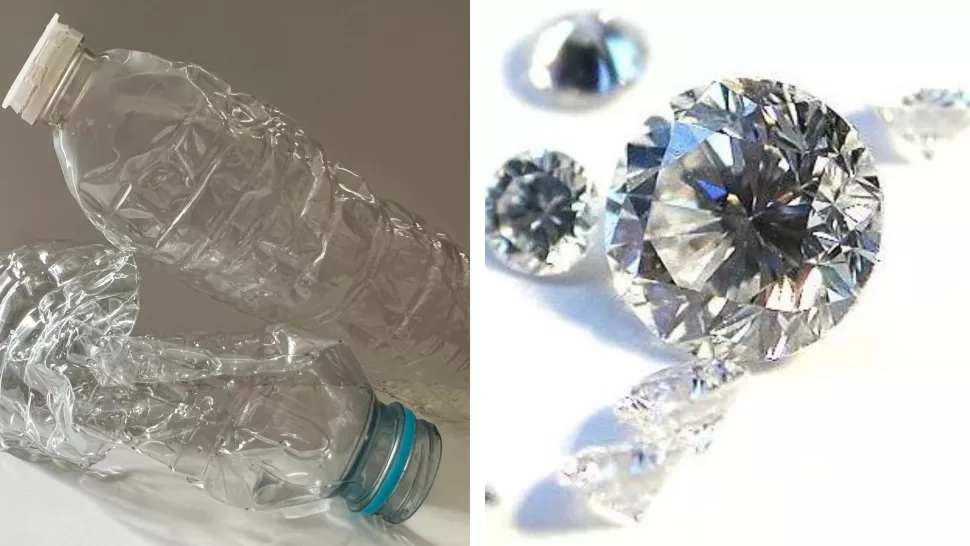 构成普通塑料瓶的日常塑料可以用激光冲击以产生有价值的纳米金刚石。 （图片来源：罗伯特·李/马里奥·萨托）