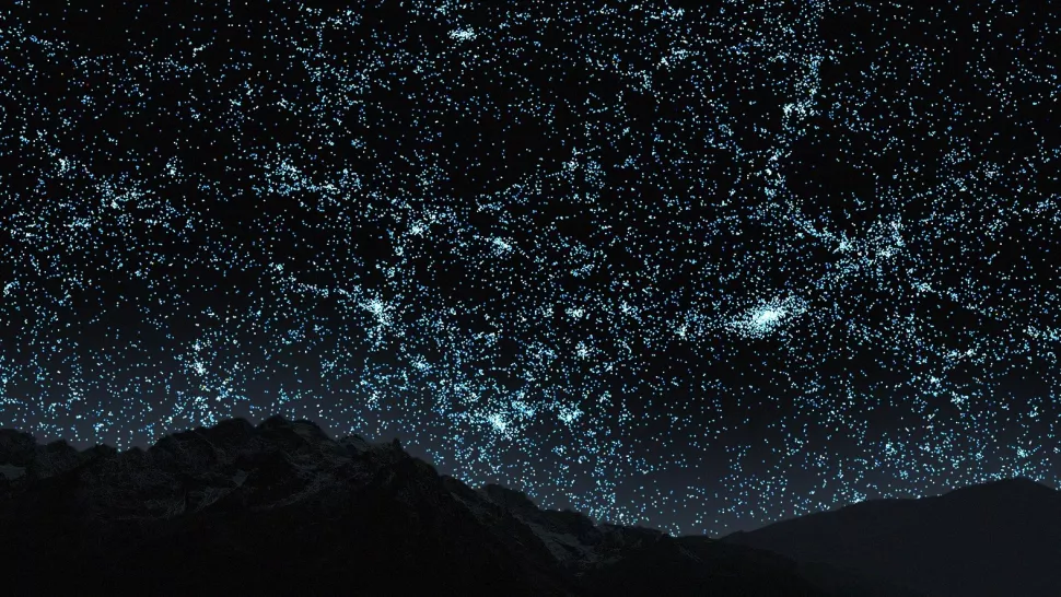 地图中最初 1 亿年的星系位于夜空中。（图片来源：VISUALIZATION BY B. MÉNARD & N. SHTARKMAN）