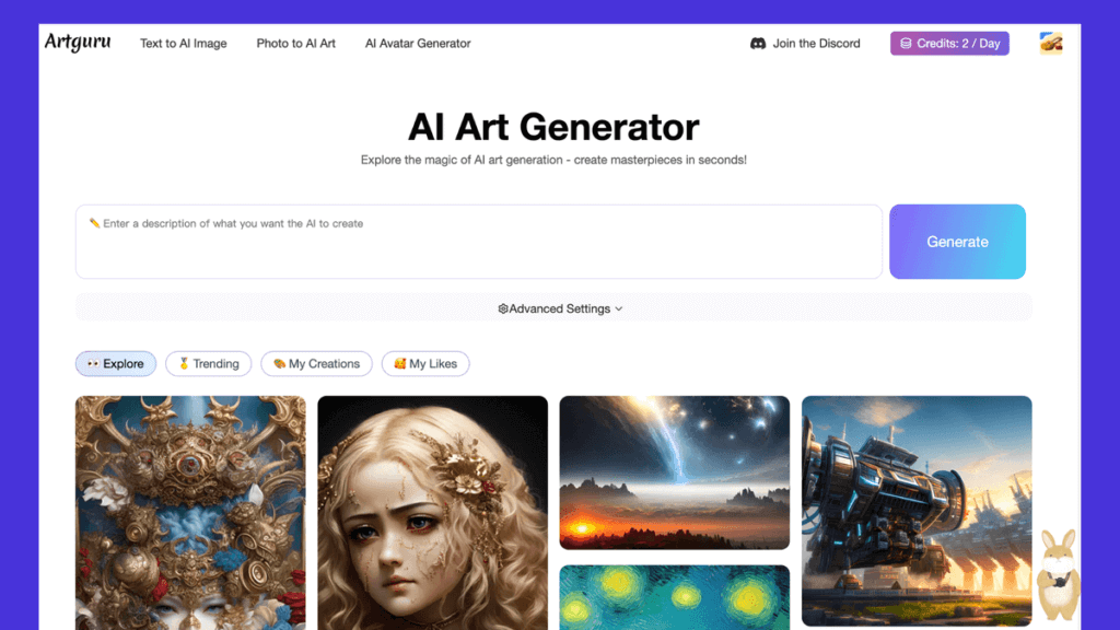 ArtGuru 免费AI 绘图生成器，可生成艺术动漫卡通等人物照片 - 有个狸